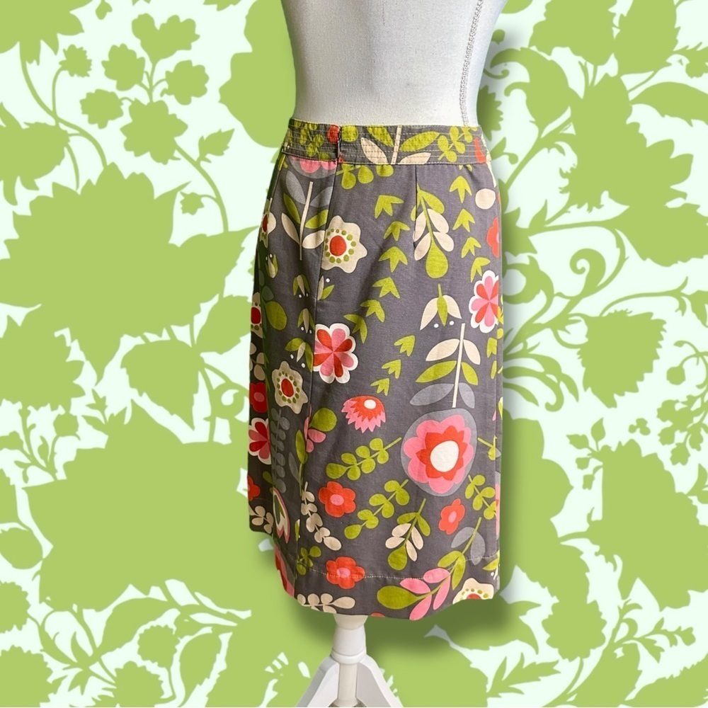 Boden Mod Style Gray, Pink & Green Floral Print A-Line Cotton Twill Skirt Size 4 - Picture 12 of 14
